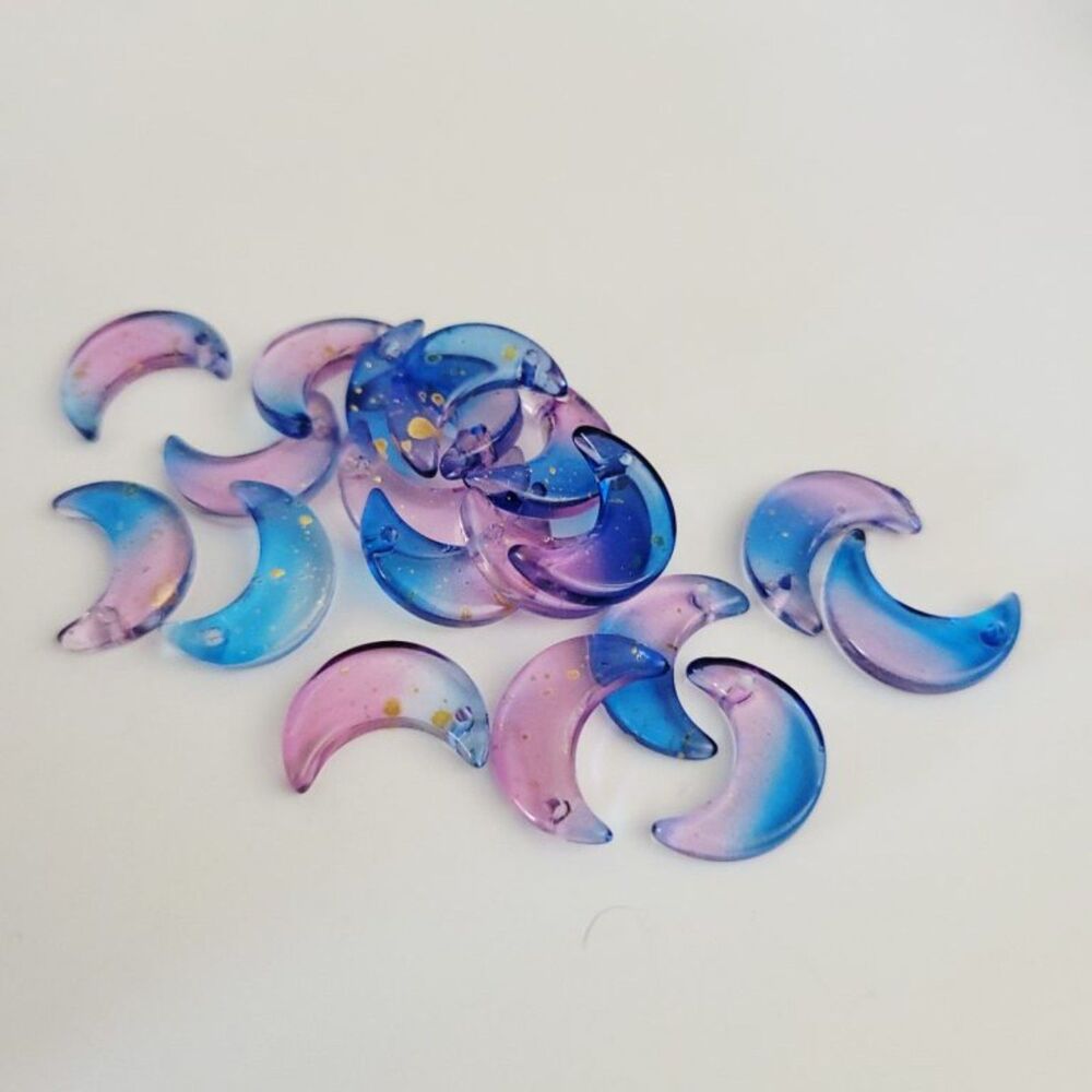 NWT 30 Lunar Crescent Moon Charms Blue Purple Gold Flakes Jewelry Making Parts
